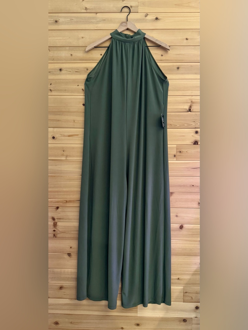 NWT Express Medium Green Mockneck Shapeless Wide Leg Jumpsuit Preppy Summer Fall